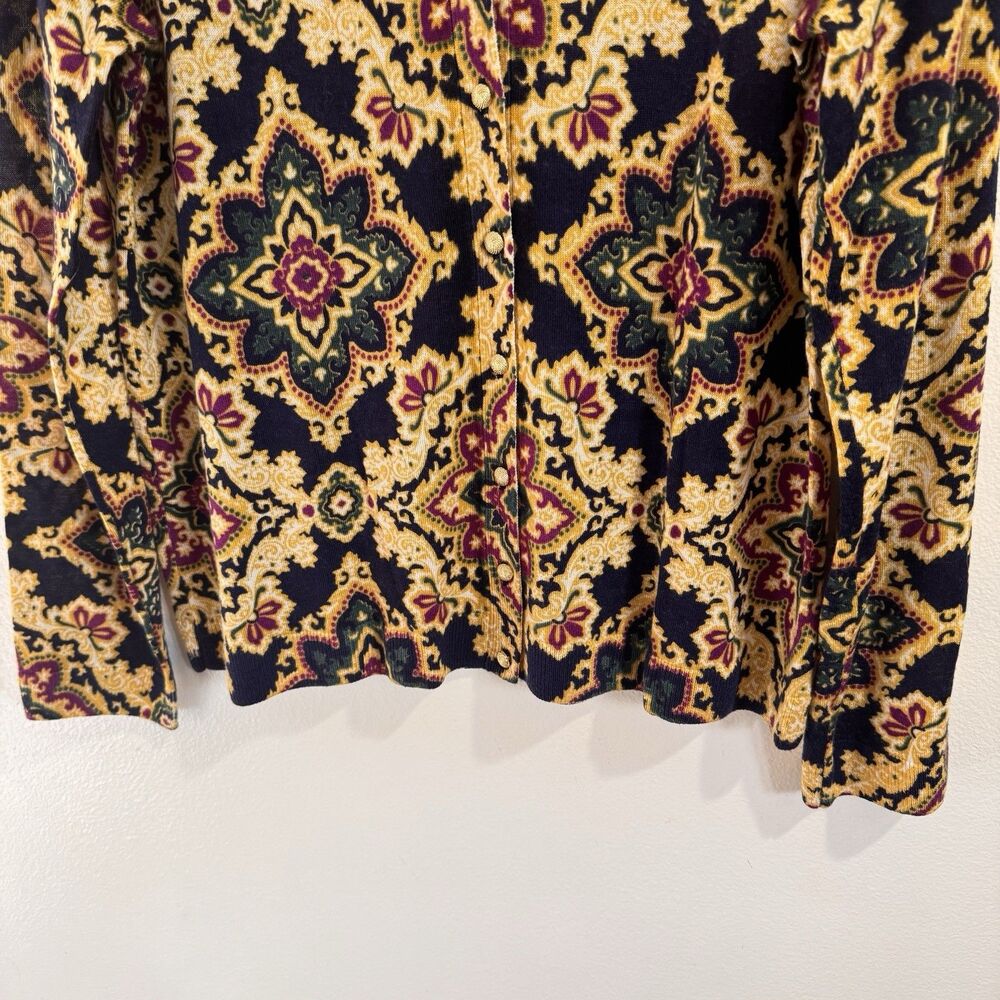 Talbots Cardigan Sweater XL Pure Merino Wool Soft Knit Floral Gold Buttons - Picture 3 of 9